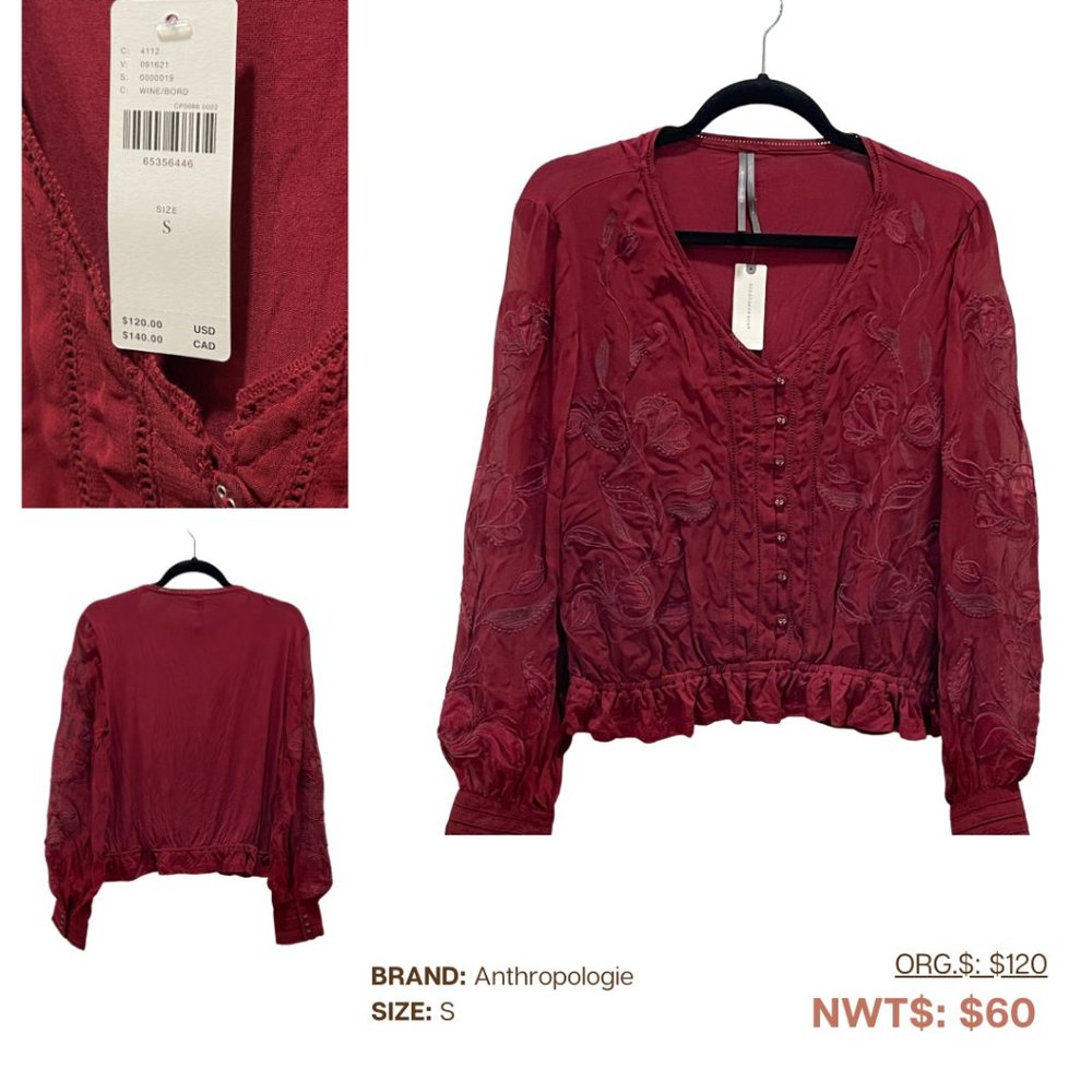 Anthropologie, Ruby Blouse, S, NWT